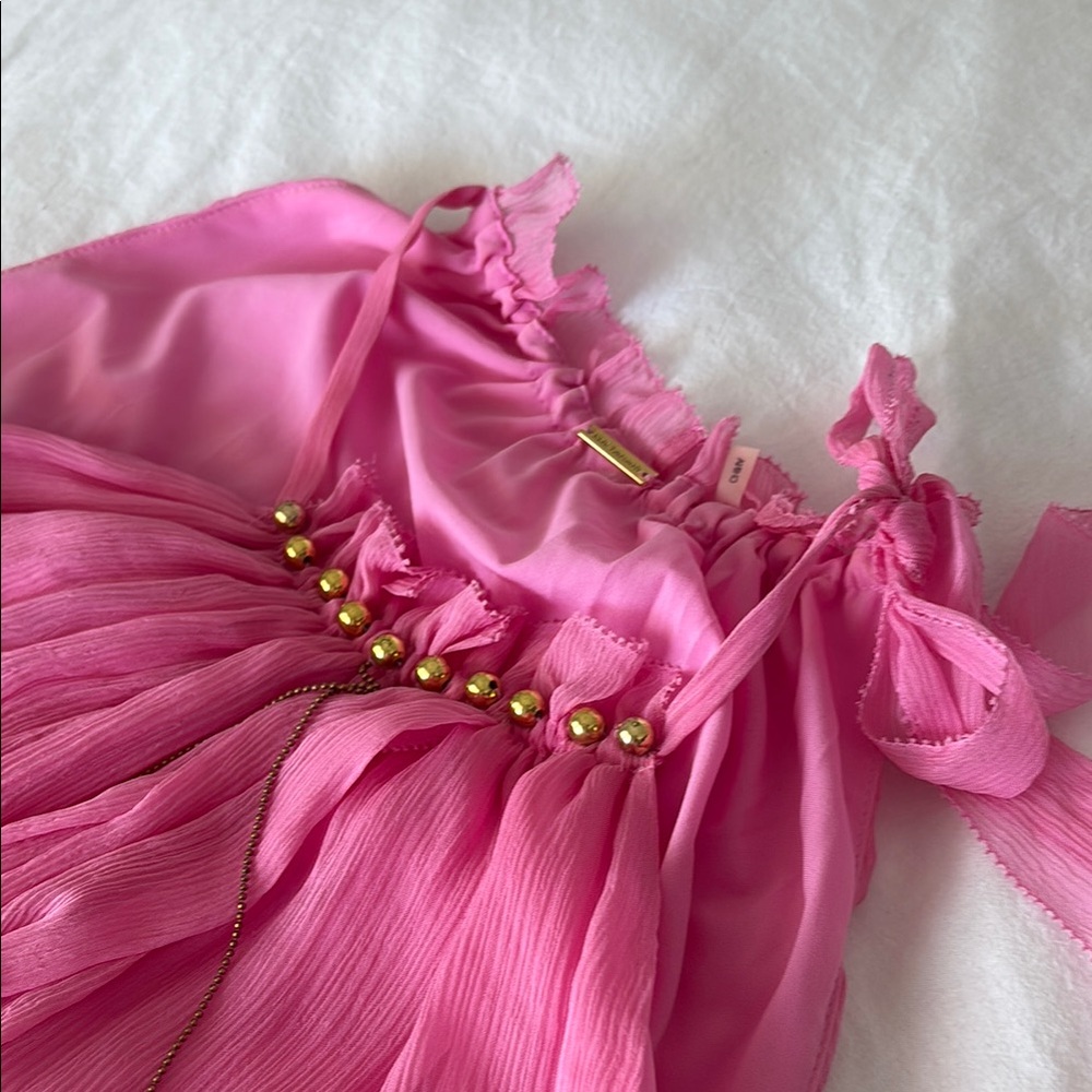 Pink Sheer Halter Top with Gold Accents - Picture 2 of 4